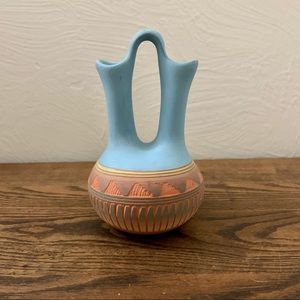 Michael Charlie signed hand etched Navajo pottery wedding vase